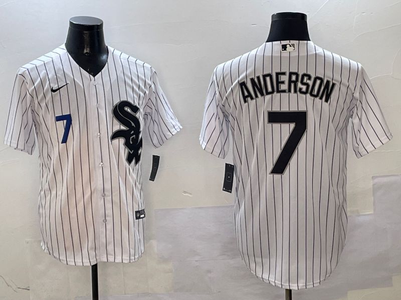 Men Chicago White Sox #7 Anderson White Stripe Game 2025 Nike MLB Jersey style 2